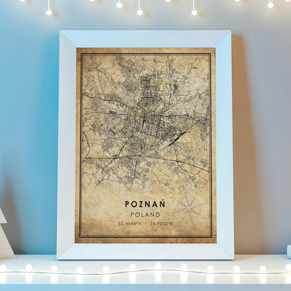 Poznan, Poland Vintage Style Map Print 