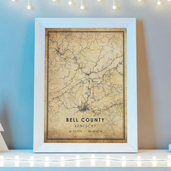 Bell County, Kentucky Vintage Style Map Print 