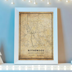 Blythewood, South Carolina Vintage Style Map Print 