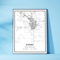 Hobbs, New Mexico Modern Style Map Print 