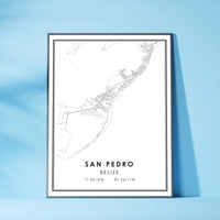 San Pedro, Belize Modern Style Map Print 