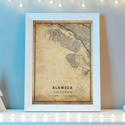 Alameda, California Vintage Style Map Print 