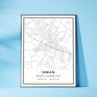 Inman, South Carolina Modern Map Print 