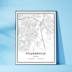 Pflugerville, Texas Modern Map Print 