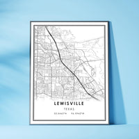 Lewisville, Texas Modern Map Print 