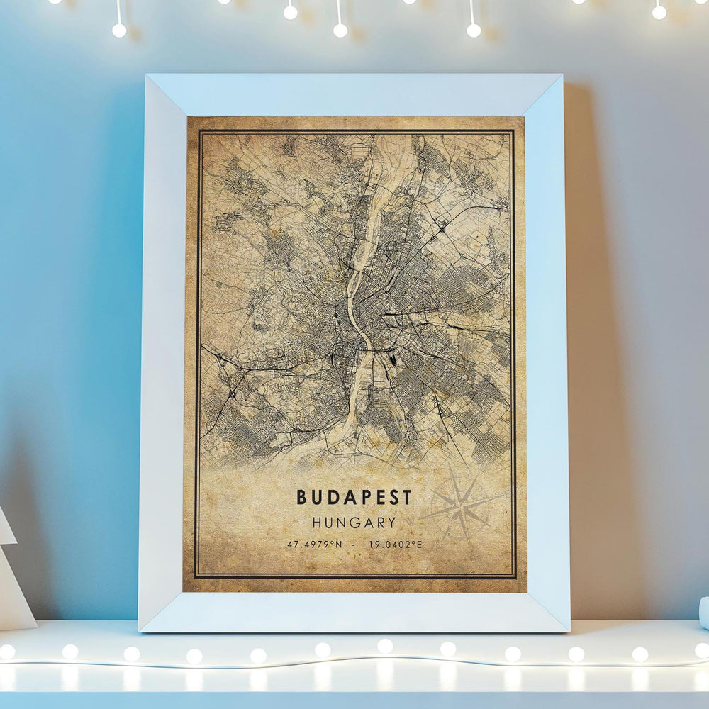 Budapest, Hungary Vintage Style Map Print 