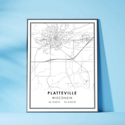 Platteville, Wisconsin Modern Map Print 