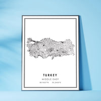 
              Turkey, Middle East Modern Style Map Print 
            