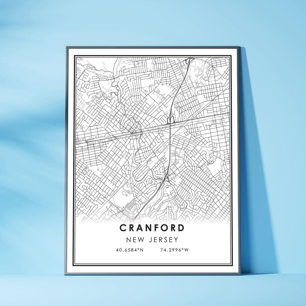 Cranford, New Jersey Modern Map Print 