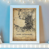 
              Saint Petersburg, Russia Vintage Style Map Print 
            