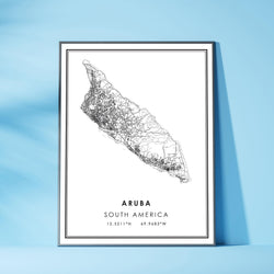 Aruba, South America Modern Style Map Print 