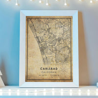 
              Carlsbad, California Vintage Style Map Print 
            