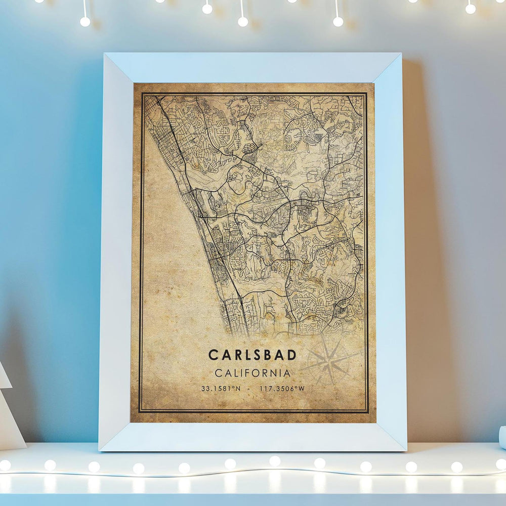 Carlsbad, California Vintage Style Map Print 