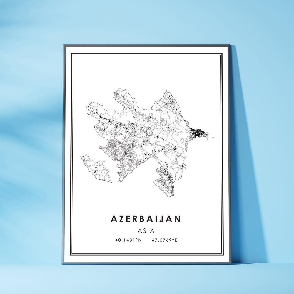 Azerbaijan, Asia Modern Style Map Print 