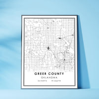 
              Greer County, Oklahoma Modern Map Print 
            