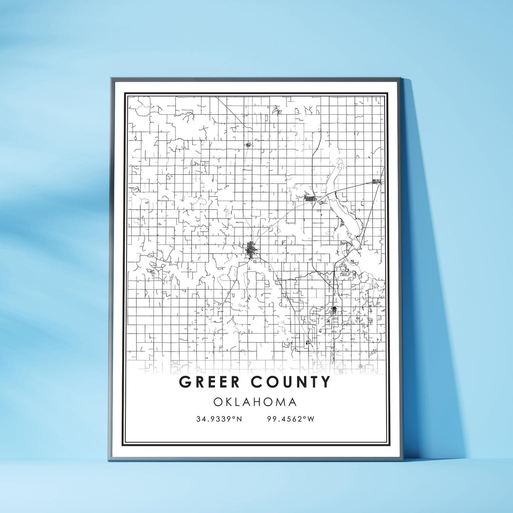 Greer County, Oklahoma Modern Map Print 