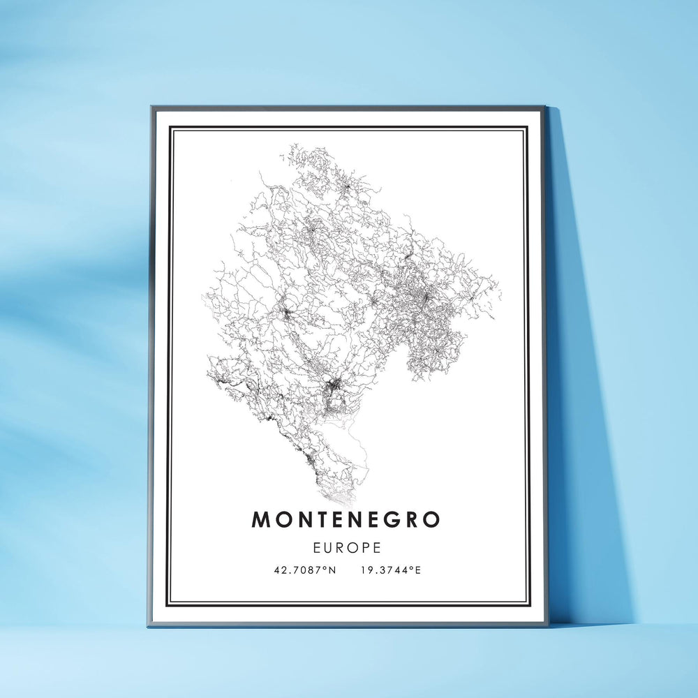 Montenegro, Europe Modern Style Map Print 