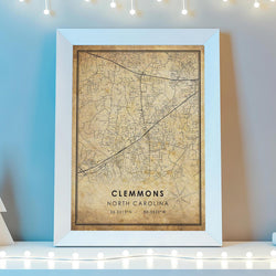 Clemmons, North Carolina Vintage Style Map Print 