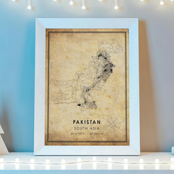 Pakistan, South Asia Vintage Style Map Print