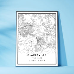 Clarksville, Tennessee Modern Map Print 