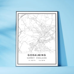 Godalming, Surrey England Modern Style Map Print 