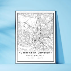 Northumbria University, United Kingdom Modern Style Map Print 