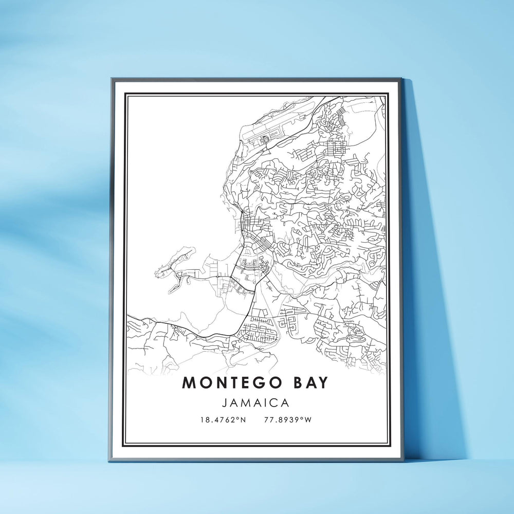 Montego Bay, Jamaica Modern Style Map Print 
