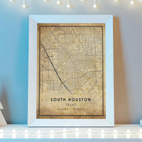 
              South Houston, Texas Vintage Style Map Print
            