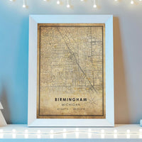 Birmingham, Michigan Vintage Style Map Print 
