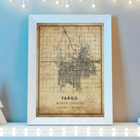 
              Fargo, North Dakota Vintage Style Map Print 
            