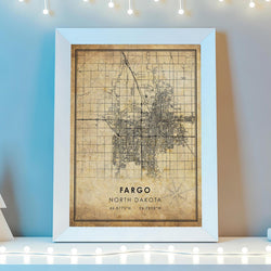Fargo, North Dakota Vintage Style Map Print 
