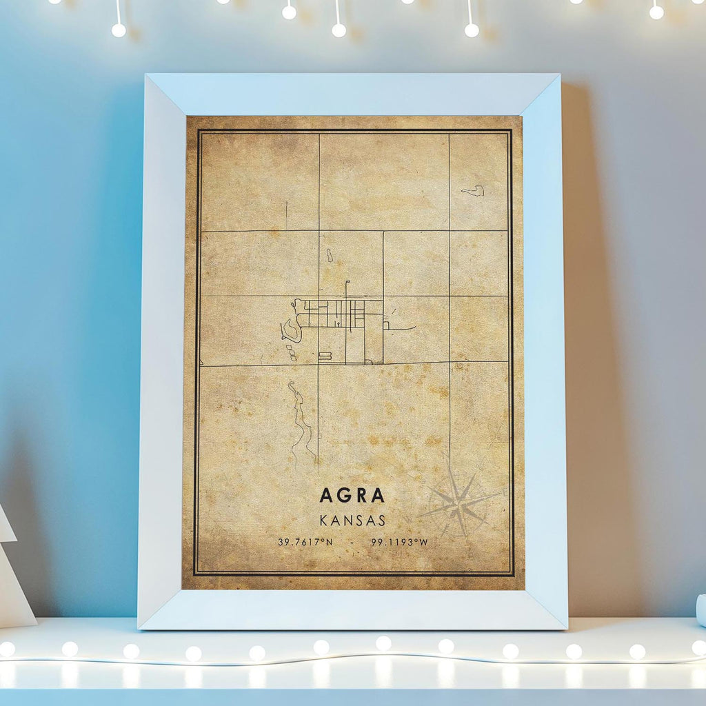 Agra, Kansas Vintage Style Map Print 