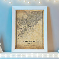 
              Barcelona, Spain Vintage Style Map Print
            