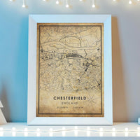 
              Chesterfield, England Vintage Style Map Print 
            