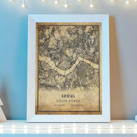 
              Seoul, South Korea Vintage Style Map Print 
            