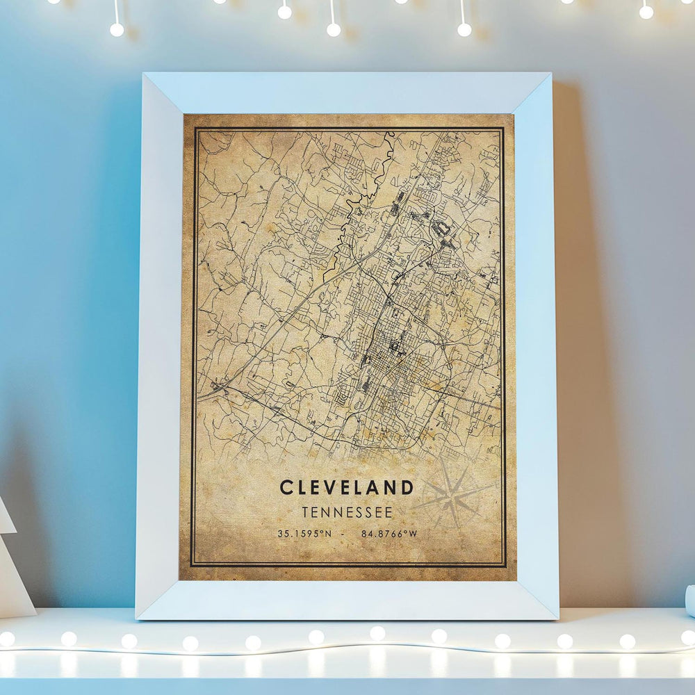 Cleveland, Tennessee Vintage Style Map Print 