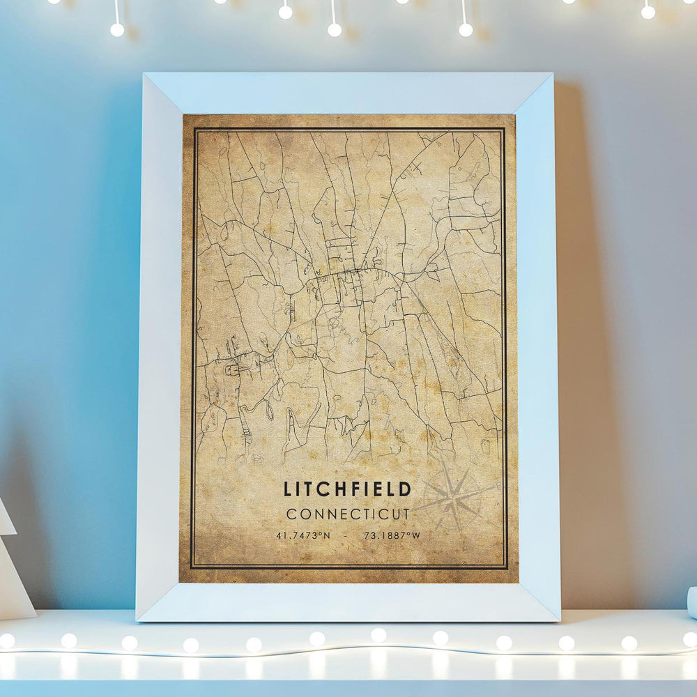 Litchfield, Connecticut Vintage Style Map Print 