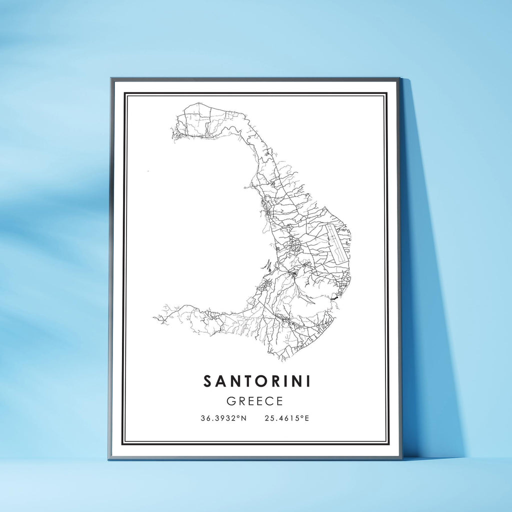 Santorini, Greece Modern Style Map Print