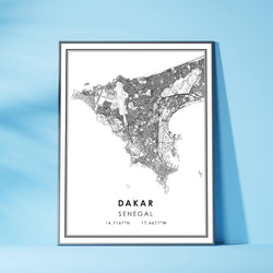 Dakar, Senegal Modern Style Map Print 