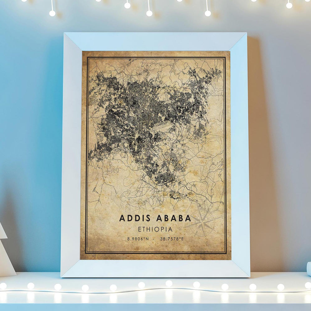 Addis Ababa, Ethiopia Vintage Style Map Print 