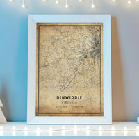 
              Dinwiddie, Virginia Vintage Style Map Print    
            