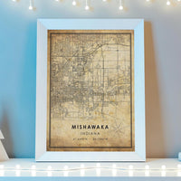 
              Mishawaka, Indiana Vintage Style Map Print 
            