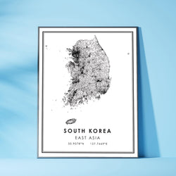 South Korea, East Asia Modern Style Map Print 