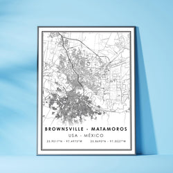 Brownsville–Matamoros, Usa-Mexico Modern Map Print 