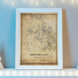 Bentonville, Arkansas Vintage Style Map Print 
