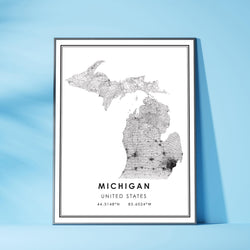 Michigan, United States Modern Style Map Print 