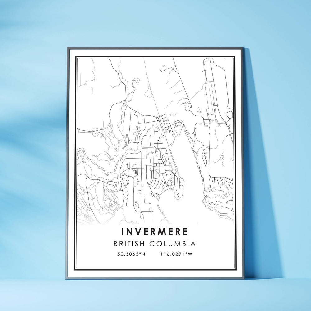 Invermere, British Columbia Modern Style Map Print 