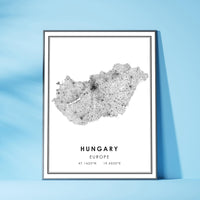 
              Hungary, Europe Modern Style Map Print 
            