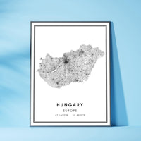 Hungary, Europe Modern Style Map Print 
