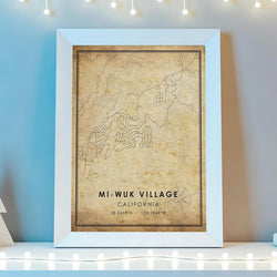 Mi-Wuk Village, California Vintage Style Map Print 